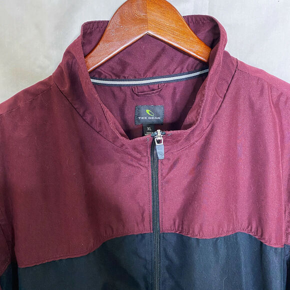 Tek Gear Windbreaker Jacket Lined Maroon Black Color Block Full Zip Size XL 90s - Picture 2 of 6